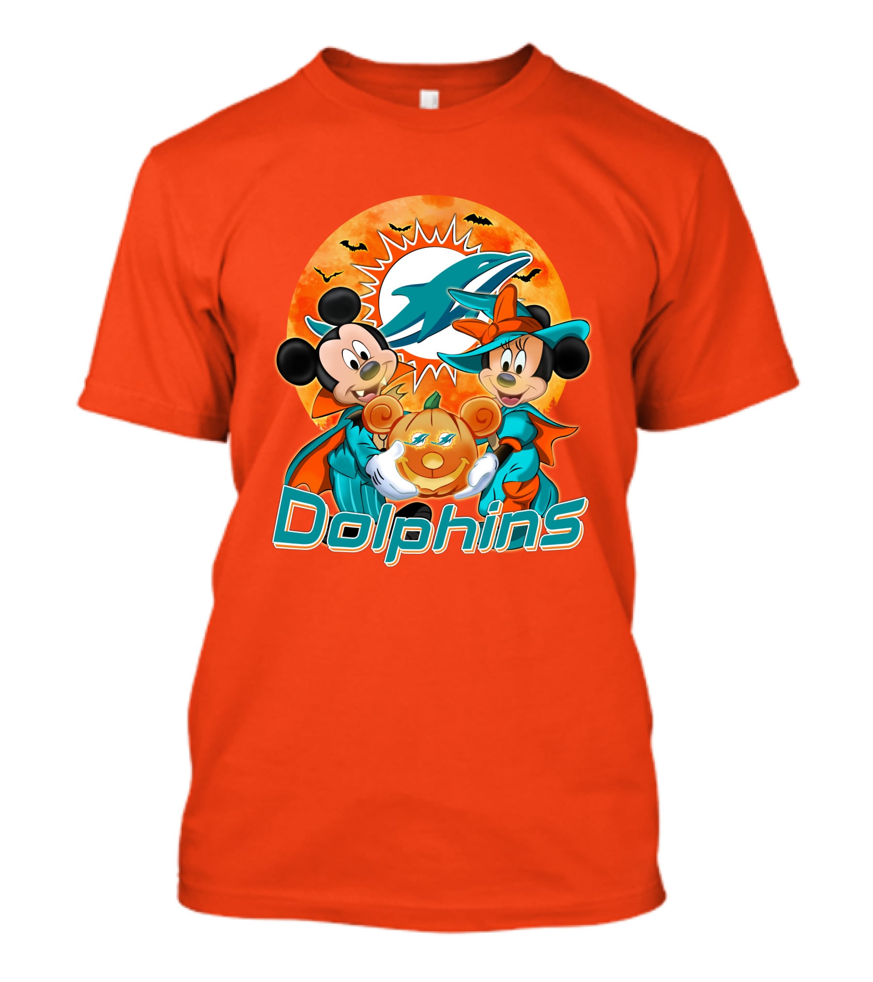 Miami Dolphins Mickey Minnie Halloween Pumpkin Bats T-Shirt