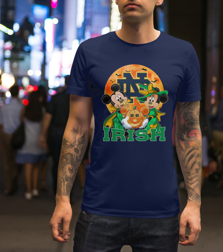 Notre Dame Fighting Irish Mickey Mouse Minnie Mouse Halloween Irish Pumpkin T-Shirt