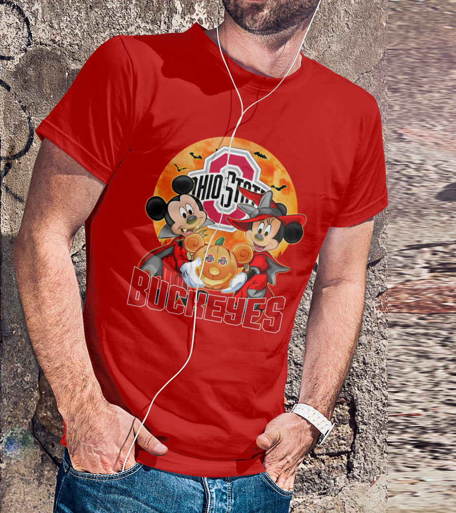 Ohio State Buckeyes Mickey Mouse Minnie Mouse Halloween Pumpkin T-Shirt