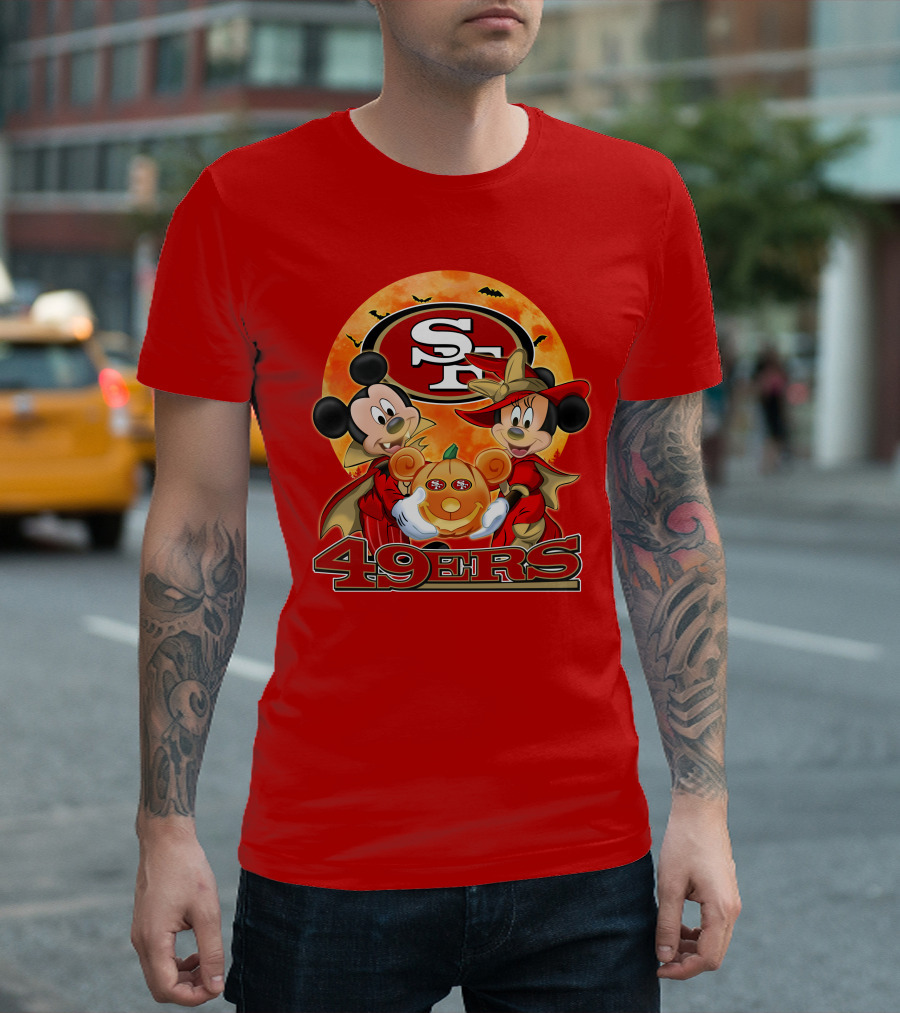 San Francisco 49ers Mickey Mouse Minnie Mouse Halloween Pumpkin T-Shirt