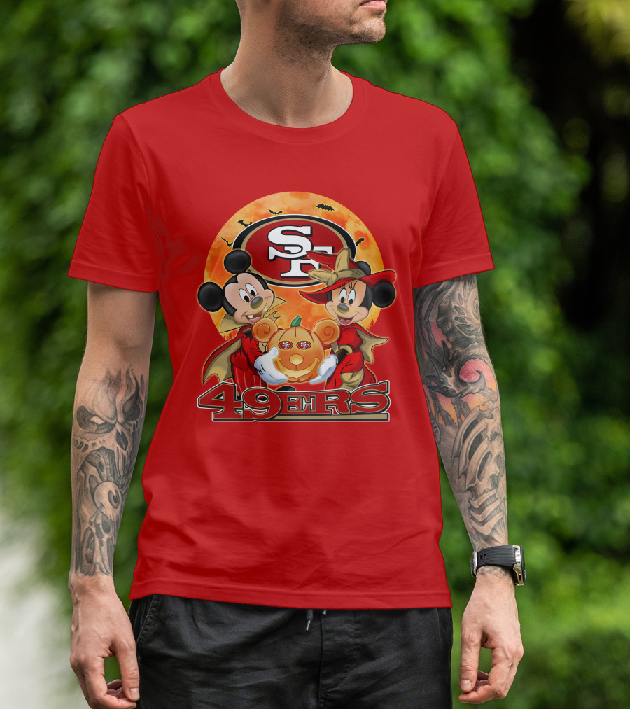 San Francisco 49ers Mickey Mouse Minnie Mouse Halloween Pumpkin T-Shirt