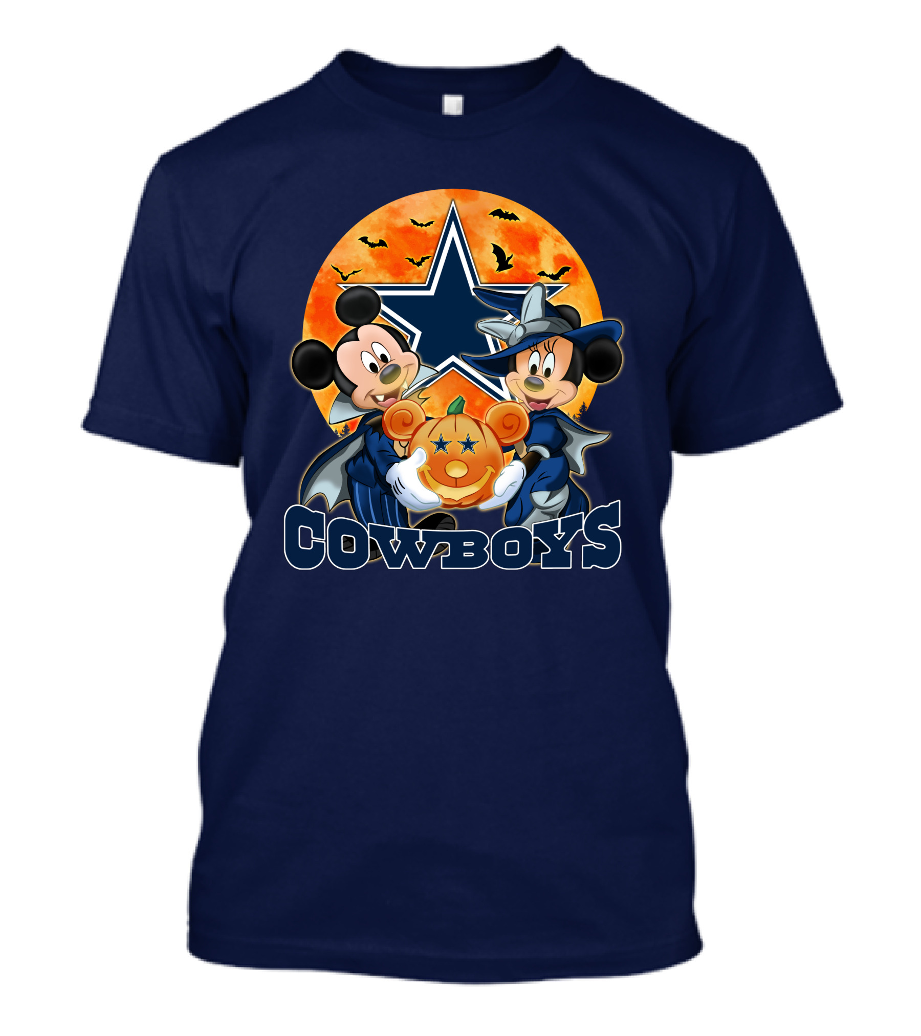 Cowboys Halloween Mickey Mouse And Minnie Mouse With Pumpkin Dallas T-Shirt