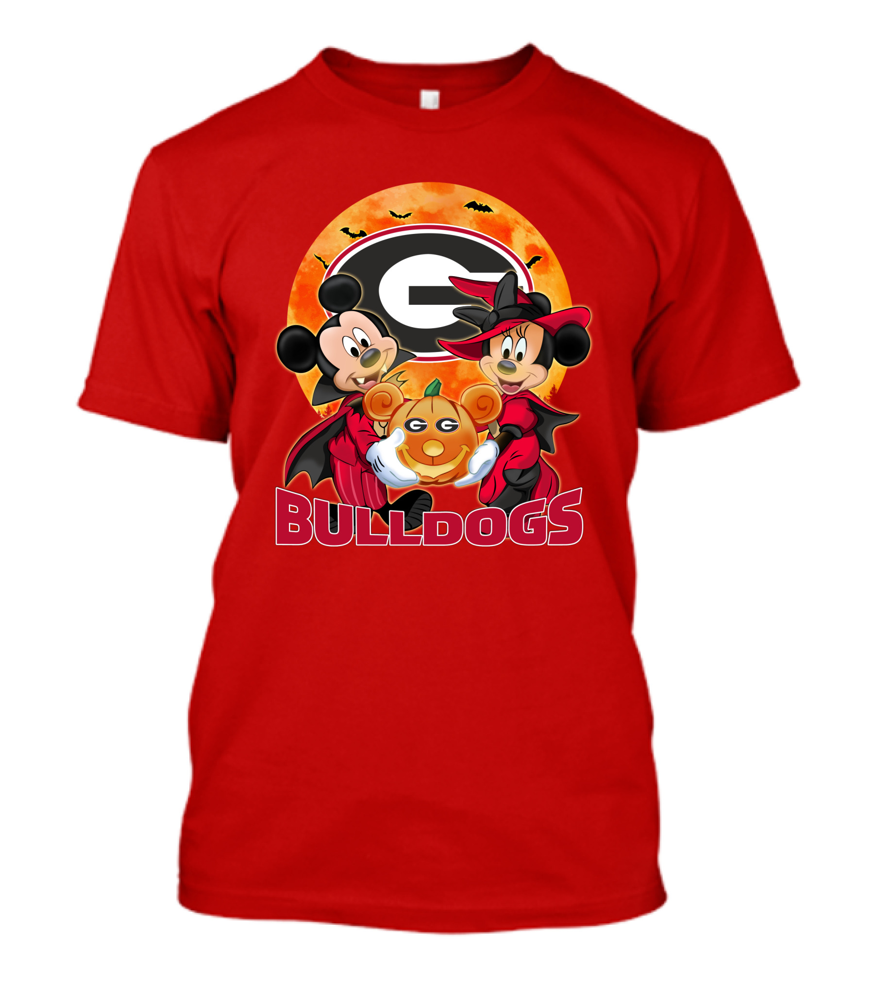 Georgia Bulldogs Mickey And Minnie Mouse Halloween Pumpkin T-Shirt