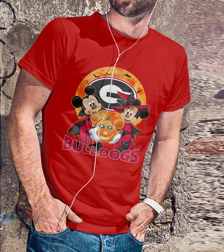 Georgia Bulldogs Mickey And Minnie Mouse Halloween Pumpkin T-Shirt