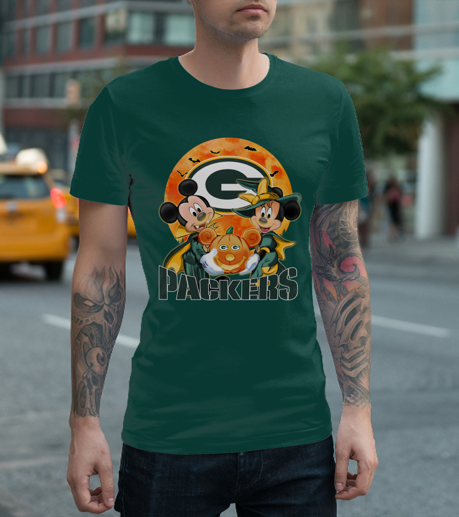 Green Bay Packers Mickey and Minnie Halloween Pumpkin T-Shirt