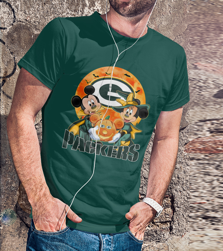 Green Bay Packers Mickey And Minnie Halloween Pumpkin T-Shirt