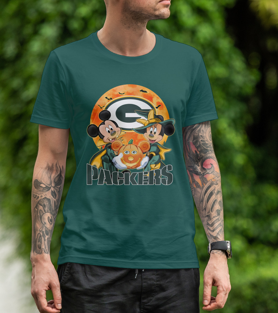 Green Bay Packers Mickey And Minnie Halloween Pumpkin T-Shirt