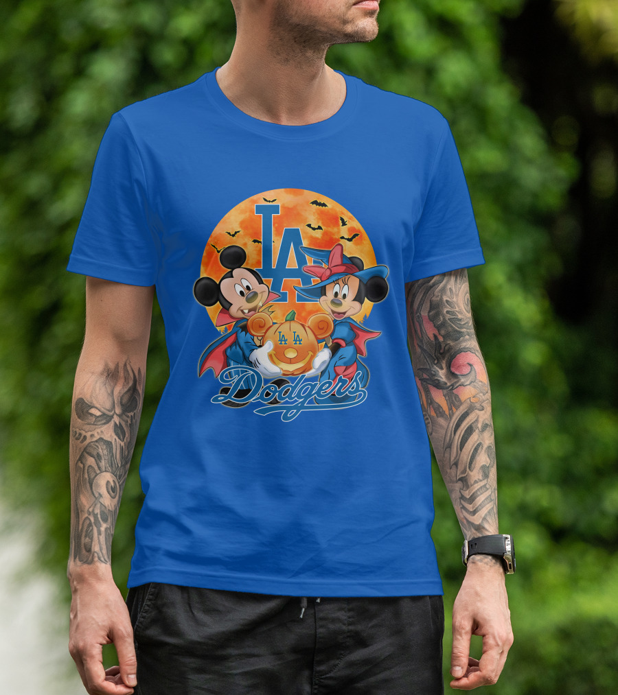 LA Dodgers Mickey Mouse Minnie Mouse Halloween Pumpkin Magic T-Shirt