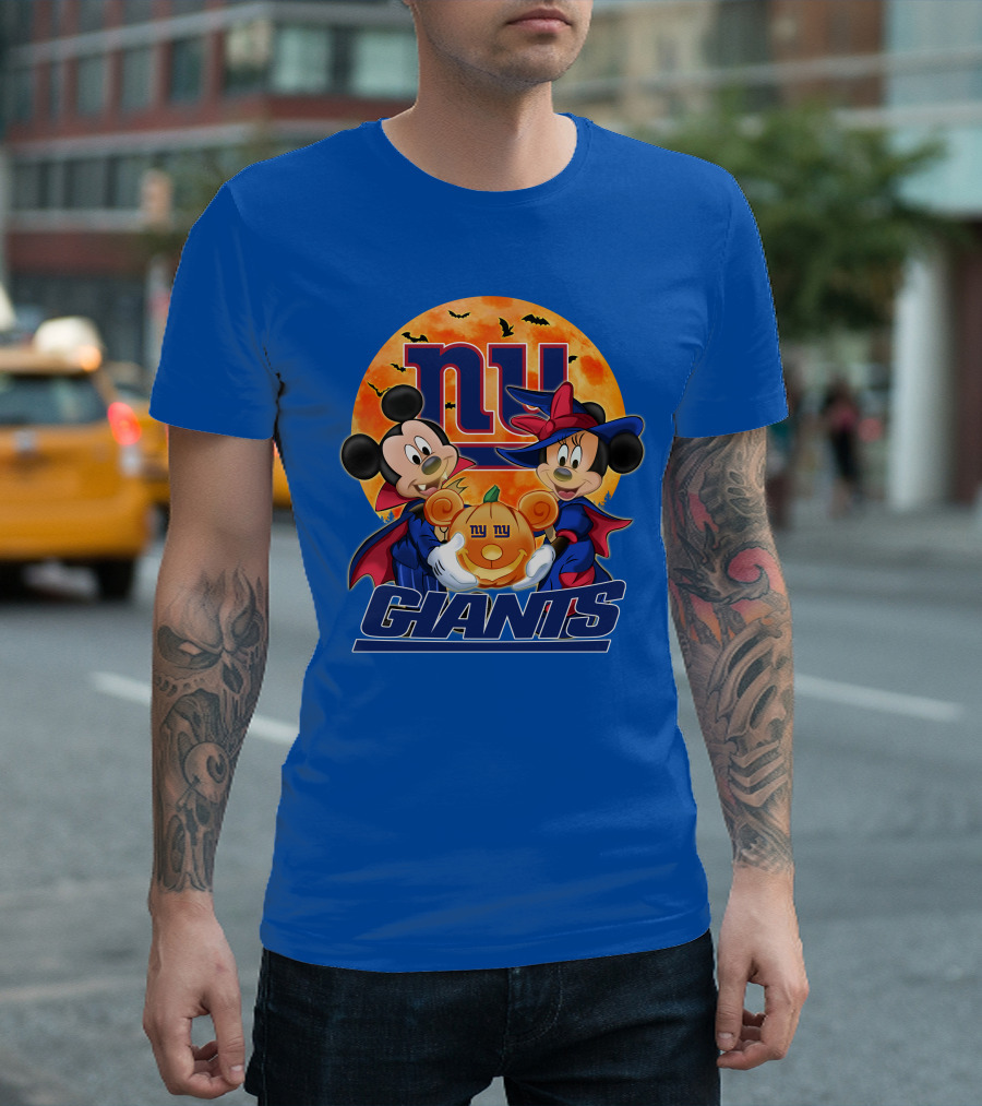 New York Giants Mickey Mouse Minnie Mouse Halloween Pumpkin T-Shirt