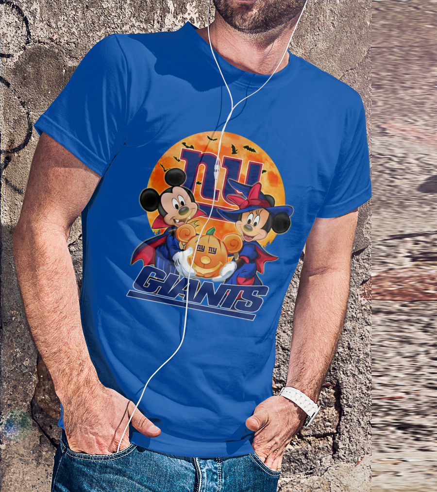 New York Giants Mickey Mouse Minnie Mouse Halloween Pumpkin T-Shirt