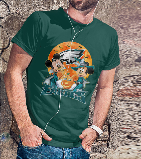 Philadelphia Eagles Mickey And Minnie Halloween Pumpkin T-Shirt