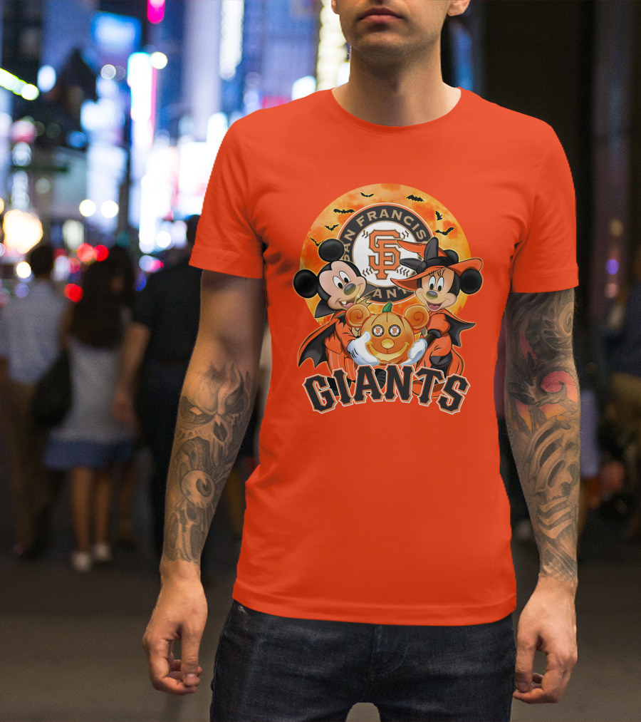 San Francisco Giants Halloween Mickey Mouse Minnie Mouse Pumpkin T-Shirt