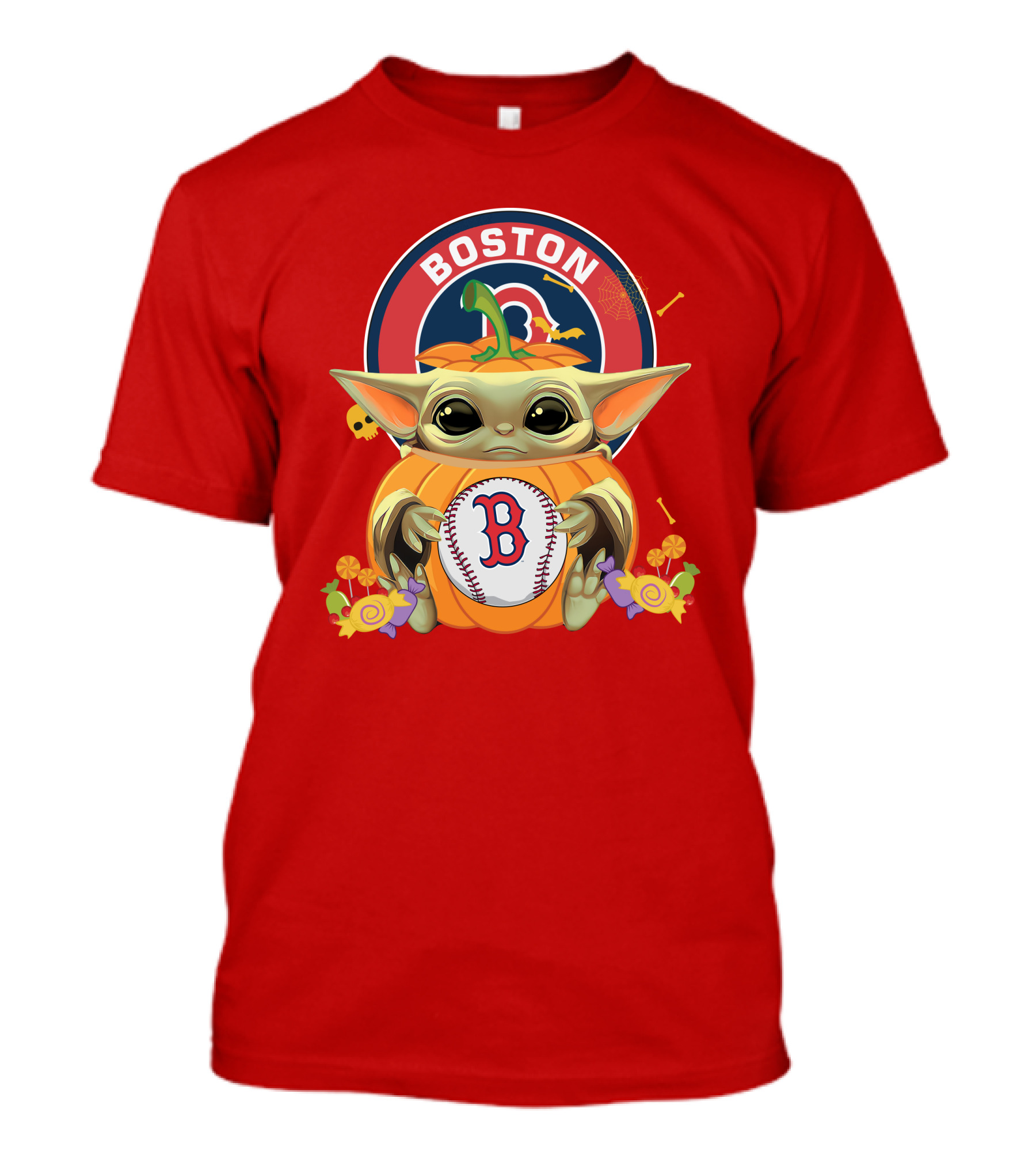 Boston Red Sox Halloween Baby Yoda Pumpkin Hug T-Shirt