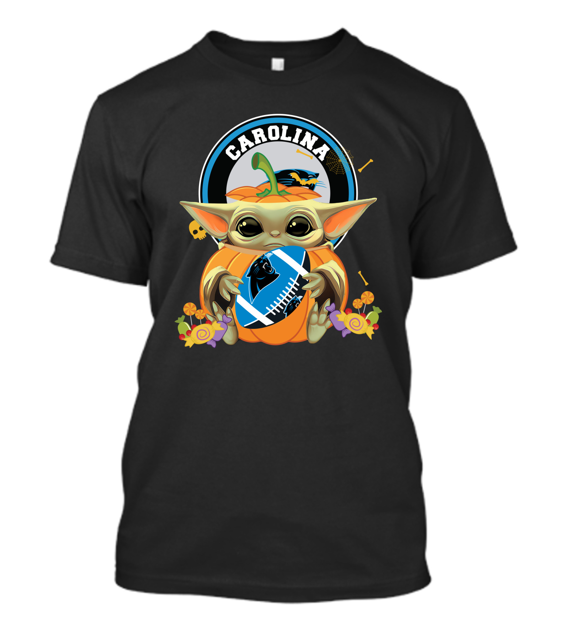 Halloween Pumpkin Baby Yoda Carolina Panthers Football Hug T-Shirt