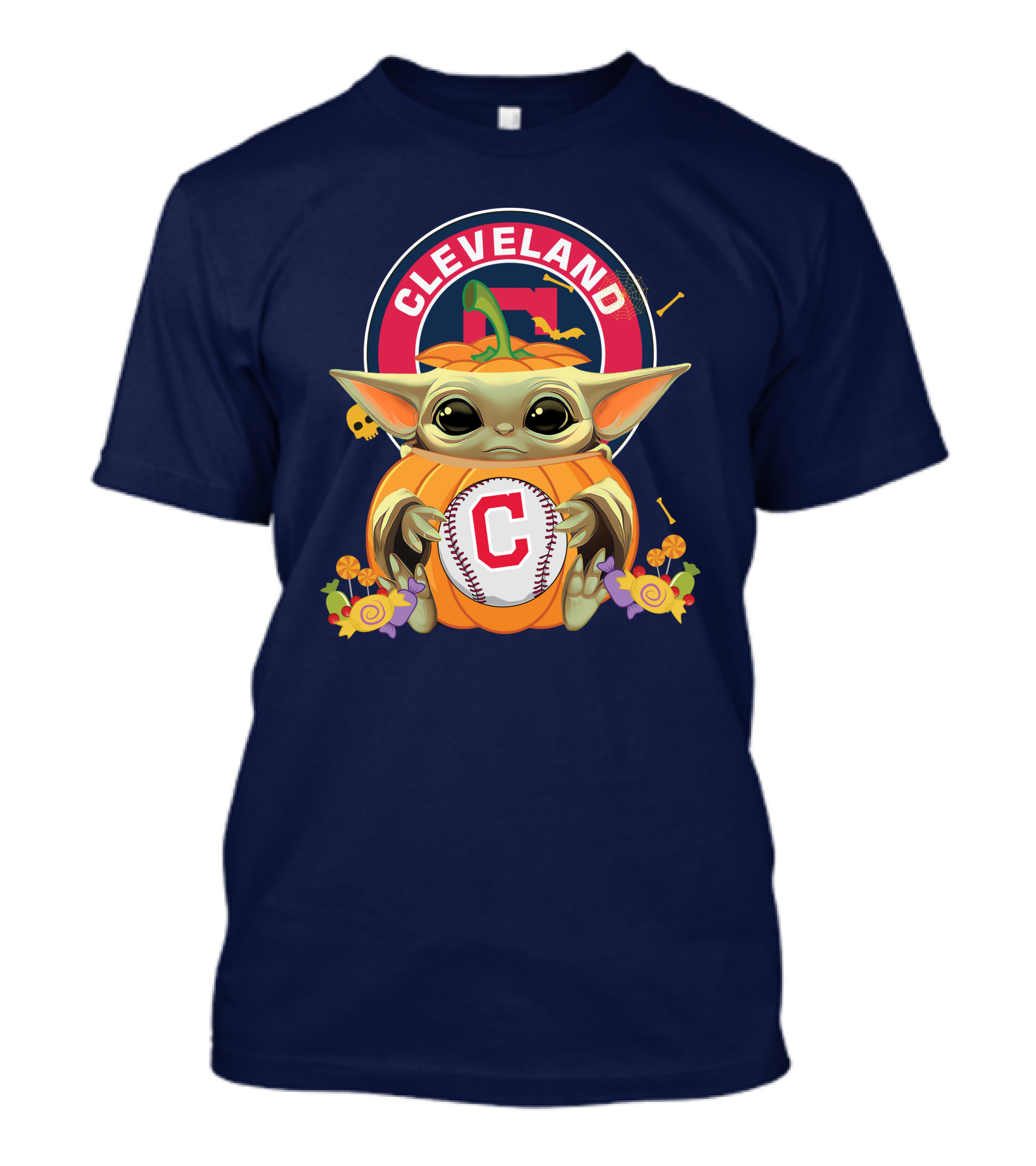 Halloween Pumpkin Baby Yoda Hug Cleveland Baseball Team T-Shirt
