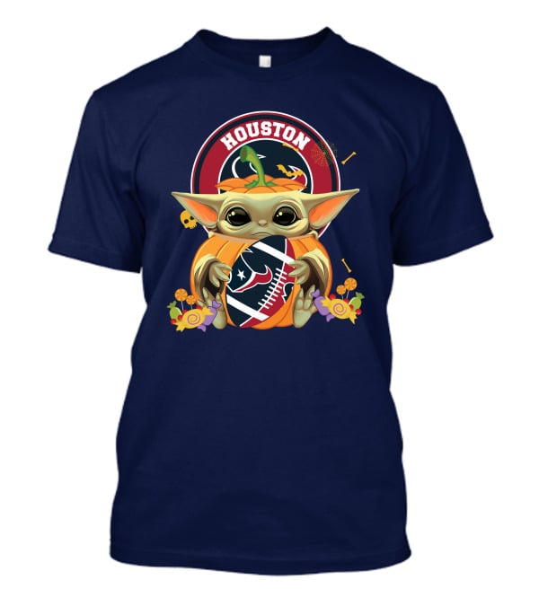 Halloween Pumpkin Baby Yoda Holding Houston Texans Logo Sphere T-Shirt