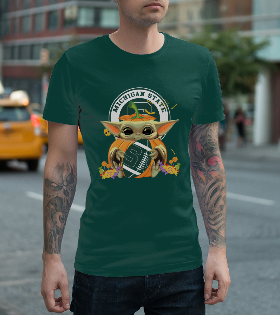 Halloween Pumpkin Baby Yoda Michigan State Spartans T-Shirt
