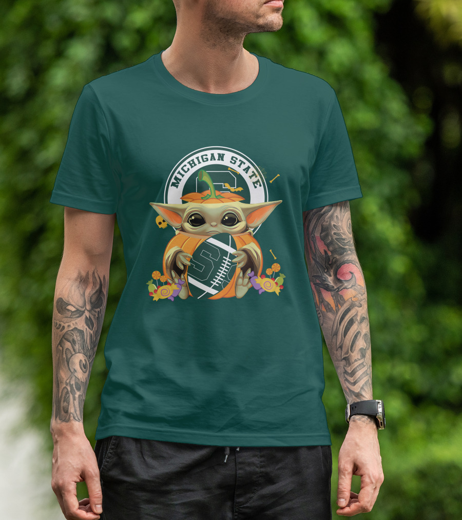 Halloween Pumpkin Baby Yoda Michigan State Spartans T-Shirt