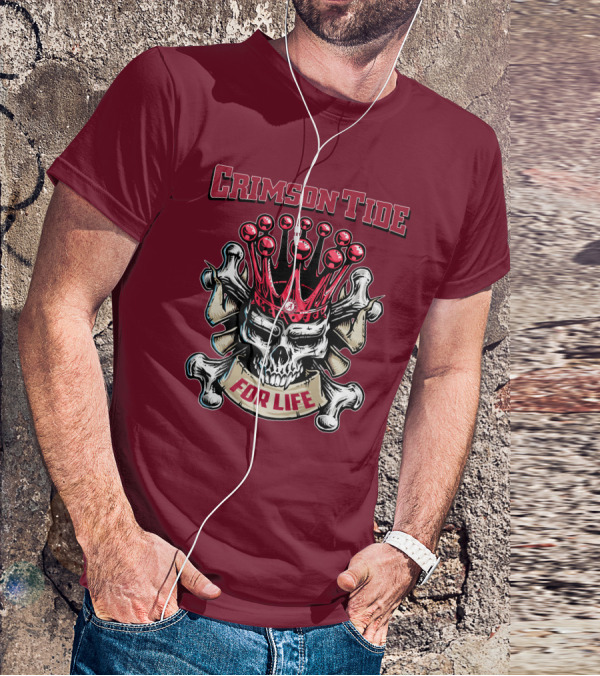 Crimson Tide Skull King For Life T-Shirt