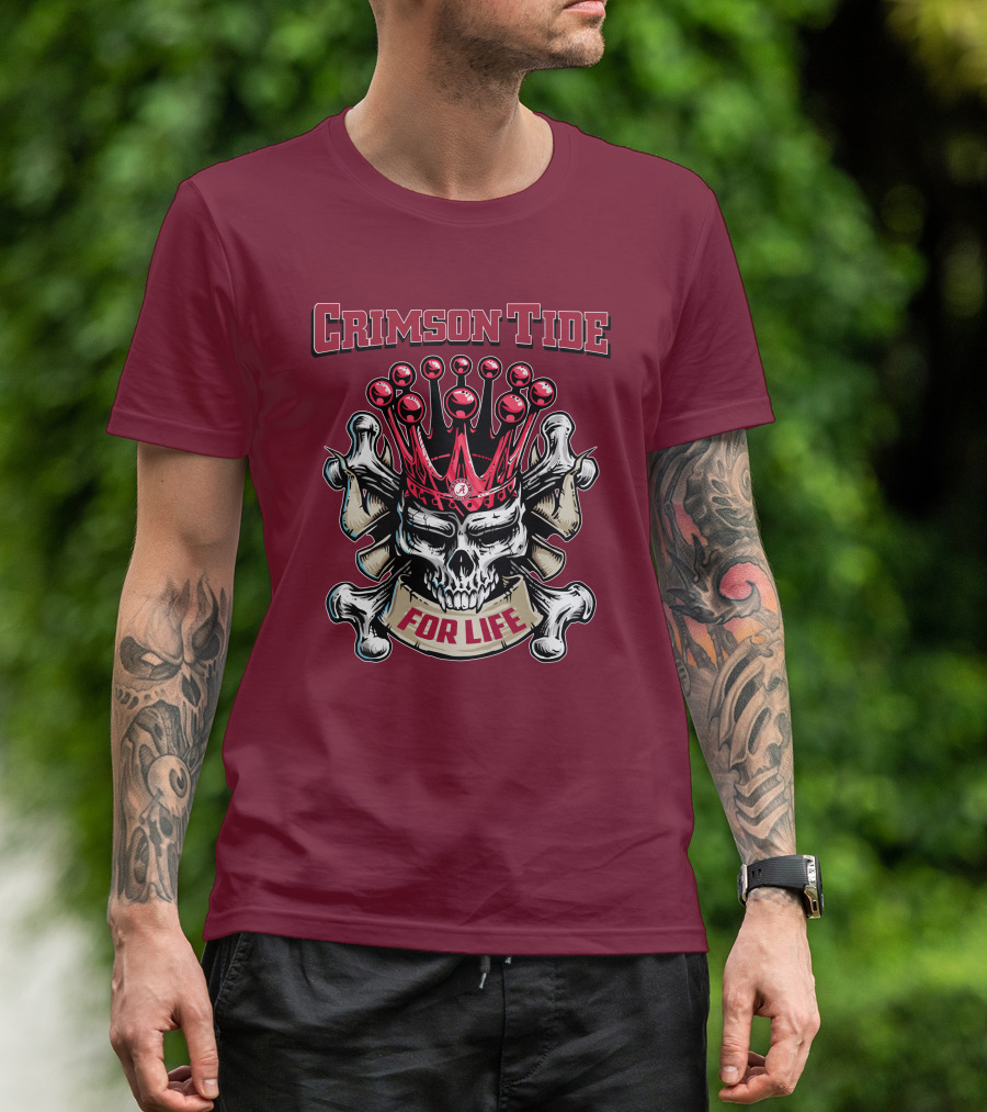 Crimson Tide Skull King For Life T-Shirt