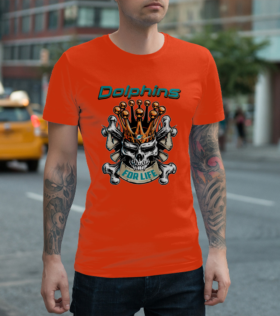 Dolphins Skull King Crown For Life T-Shirt