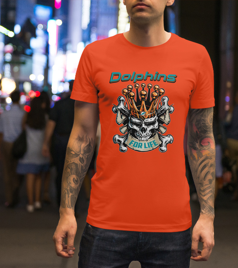 Dolphins Skull King Crown For Life T-Shirt