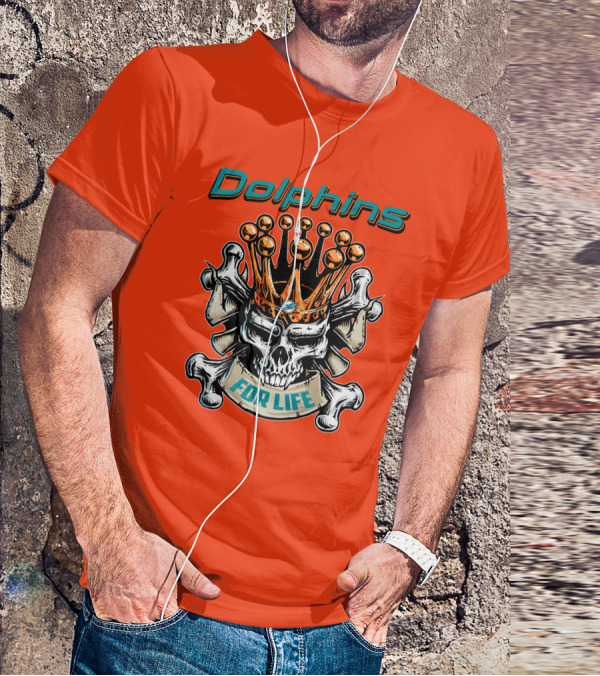 Dolphins Skull King Crown For Life T-Shirt