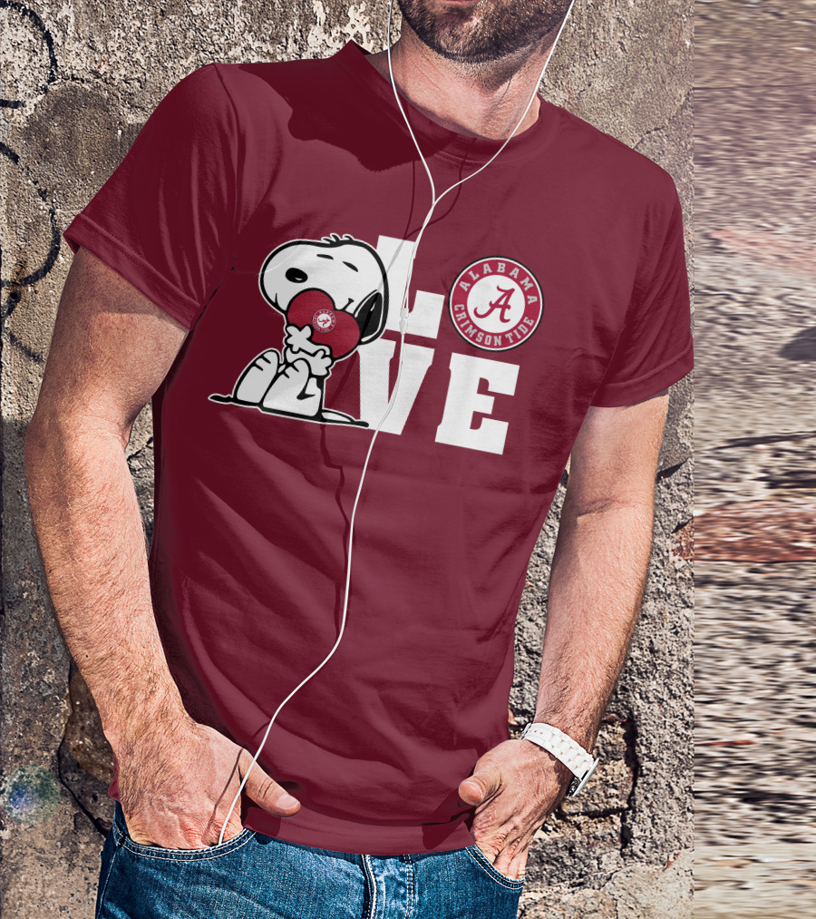 Snoopy Love Alabama Crimson Tide Football T-Shirt