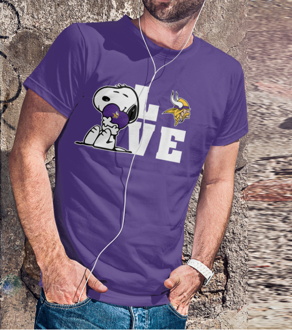 Snoopy Love Minnesota Vikings Logo Heart Hug T-Shirt