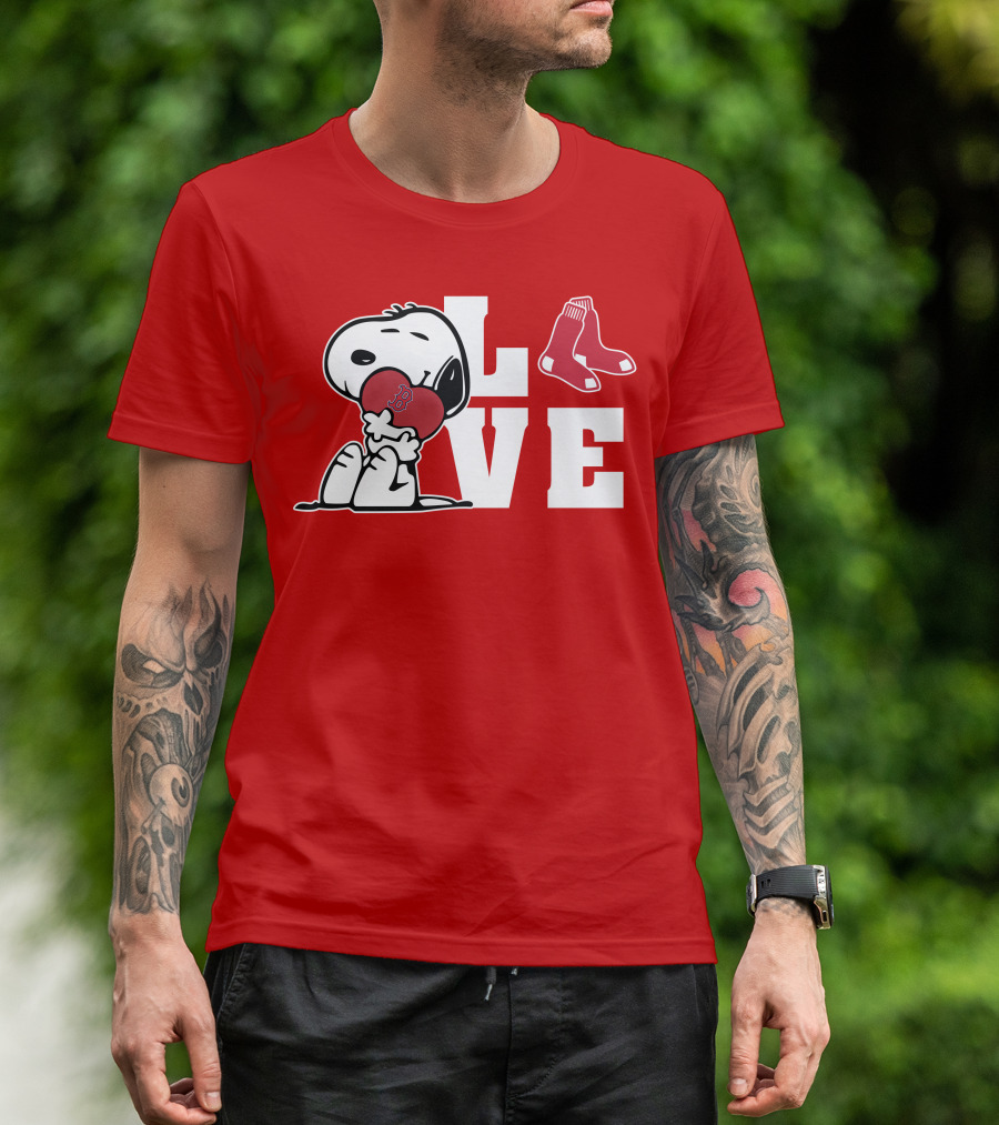Snoopy Love Boston Red Sox Heart Peanuts Baseball Fan T-Shirt