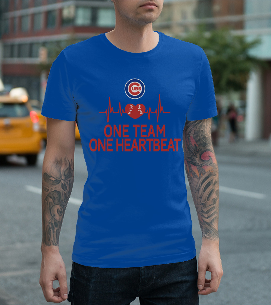 Chicago Cubs One Team One Heartbeat Baseball Heartbeat T-Shirt