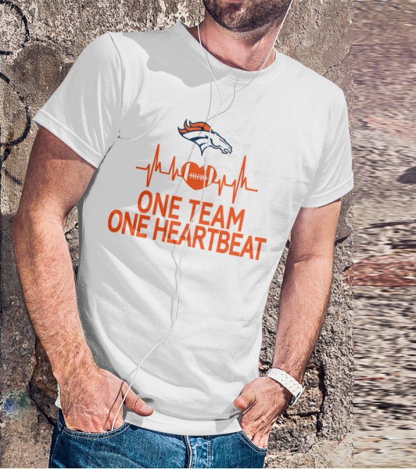 Denver Broncos One Team One Heartbeat Heartbeat Heart Football T-Shirt