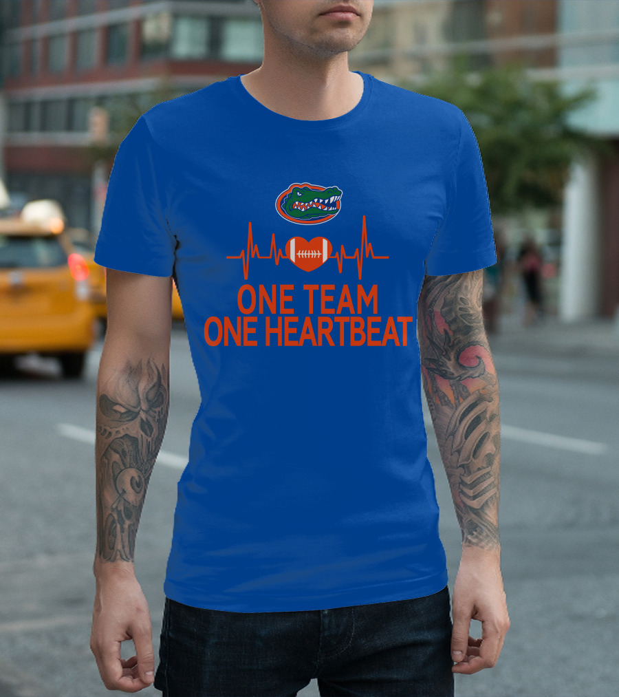 Florida Gators One Team One Heartbeat Football Logo And Heartbeat Line T-Shirt