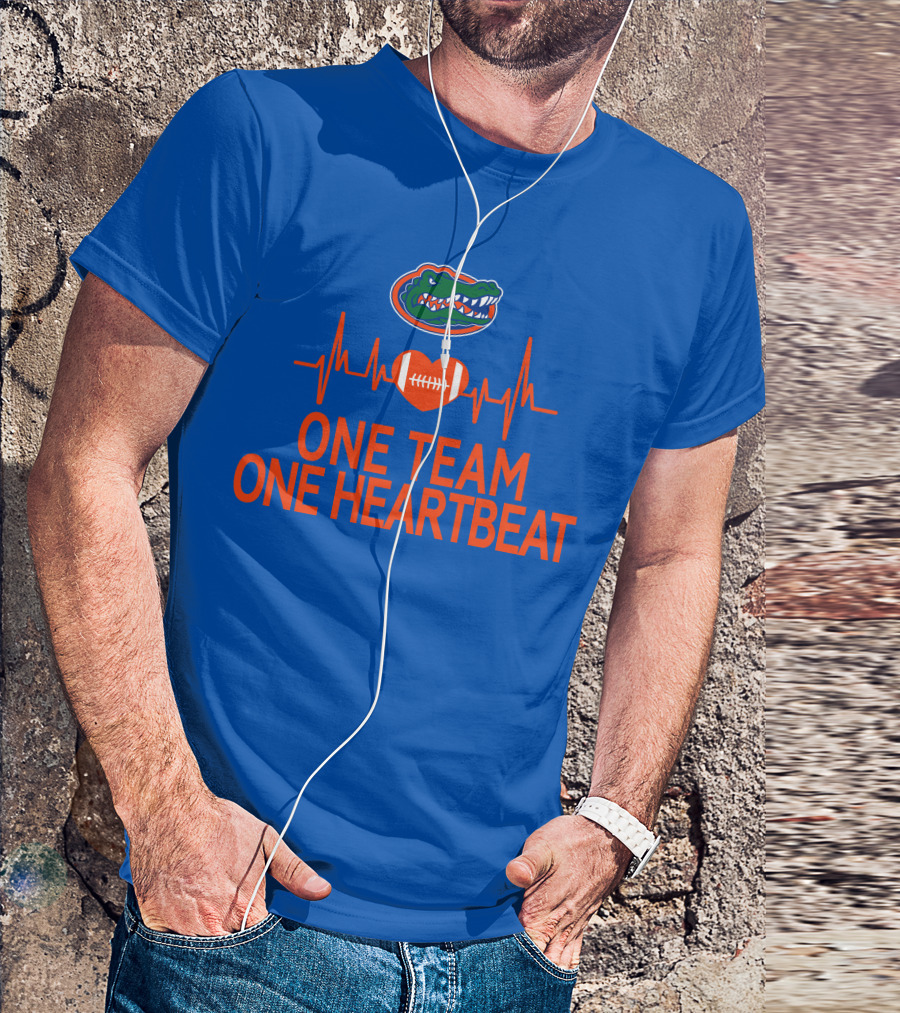 Florida Gators One Team One Heartbeat Football Logo And Heartbeat Line T-Shirt