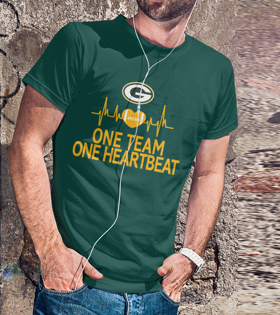 Green Bay Packers Logo Heartbeat Football One Team One Heartbeat T-Shirt