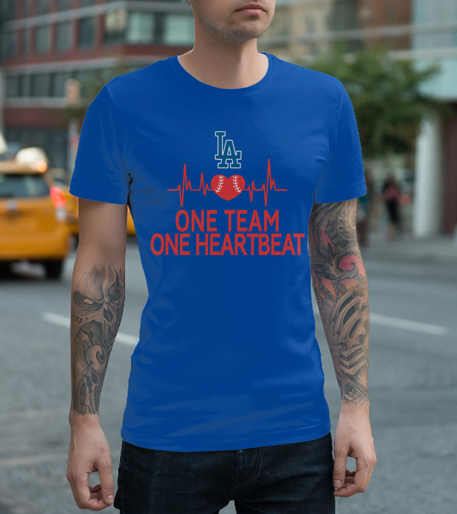 LA Dodgers One Team One Heartbeat Baseball Heartbeat T-Shirt