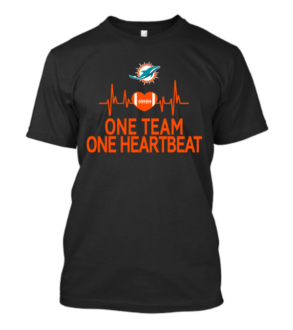 Miami Dolphins One Team One Heartbeat Football Heartbeat Line T-Shirt
