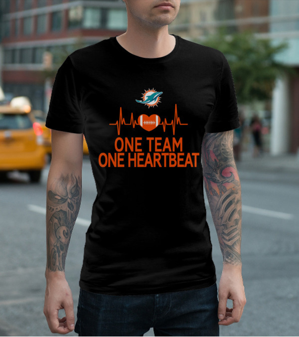 Miami Dolphins One Team One Heartbeat Football Heartbeat Line T-Shirt