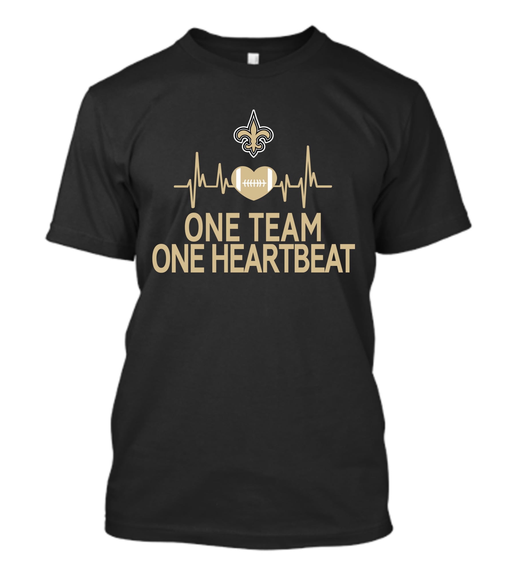 New Orleans Saints One Team One Heartbeat Fleur-de-Lis Heartbeat Football T-Shirt