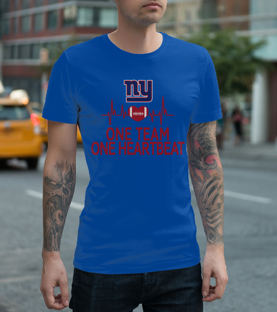 New York Giants NY One Team One Heartbeat Football Heartbeat Line T-Shirt