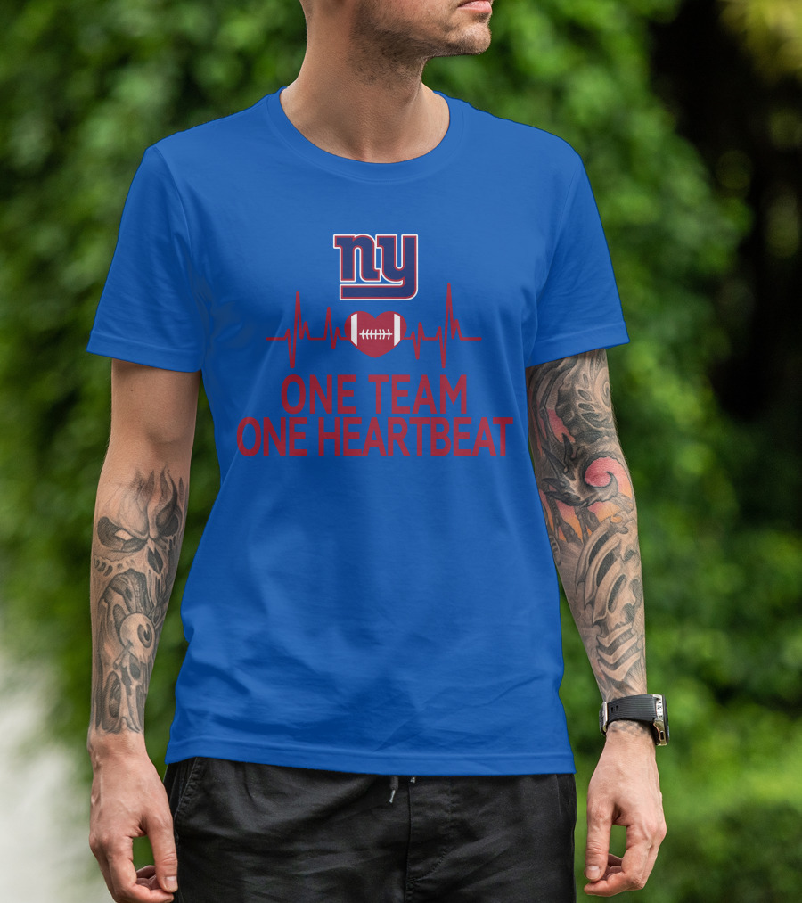 New York Giants NY One Team One Heartbeat Football Heartbeat Line T-Shirt