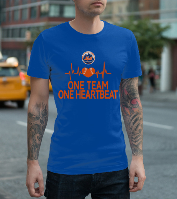 New York Mets One Team One Heartbeat Heartbeat Baseball T-Shirt