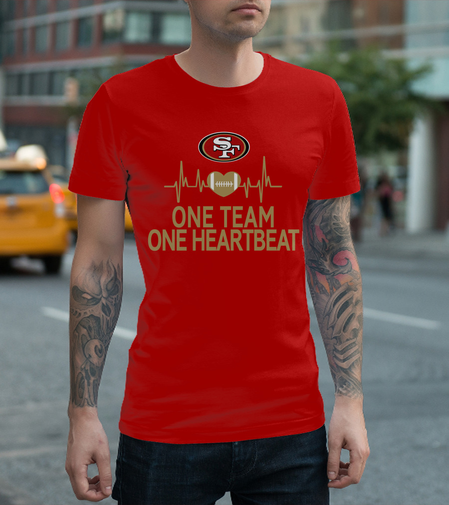 San Francisco 49ers SF Logo Heartbeat Football One Team One Heartbeat T-Shirt