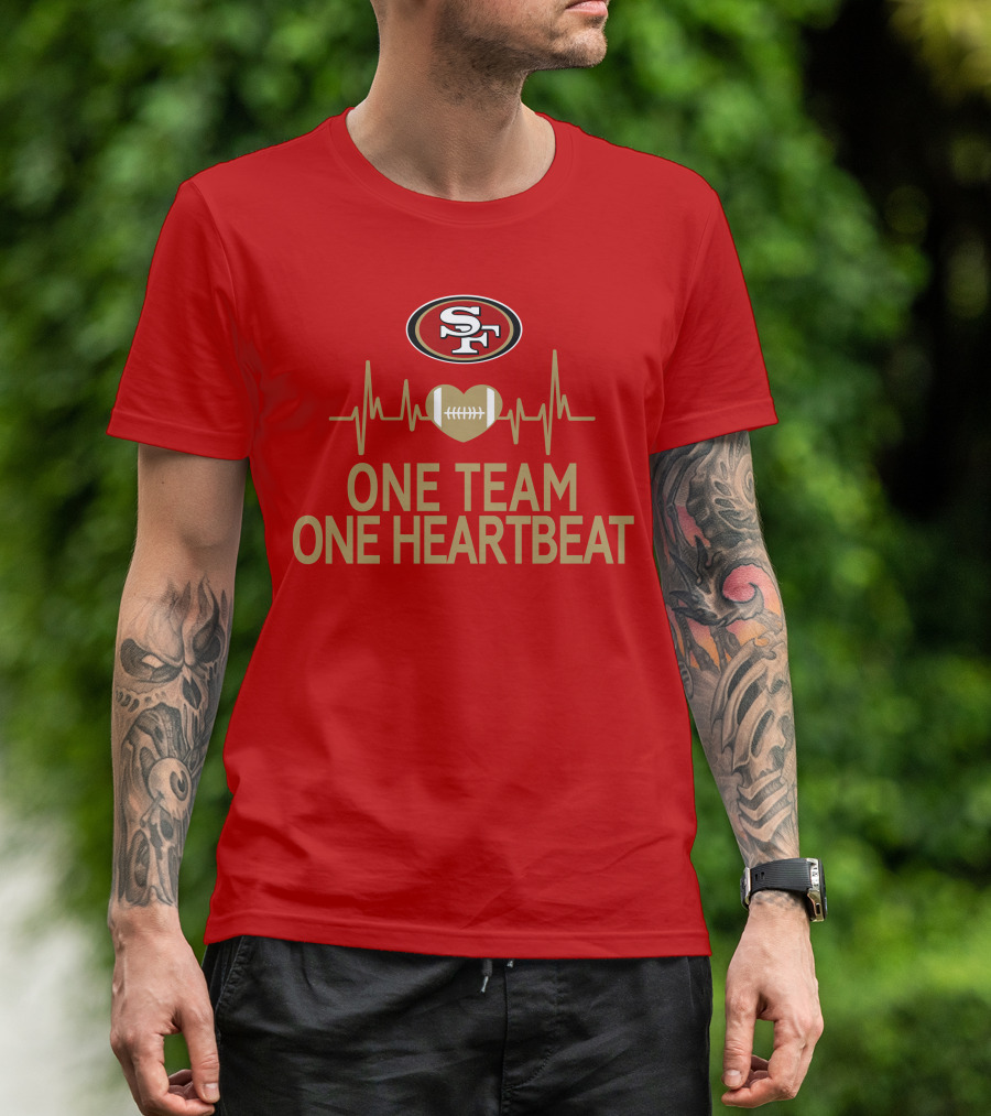 San Francisco 49ers SF Logo Heartbeat Football One Team One Heartbeat T-Shirt