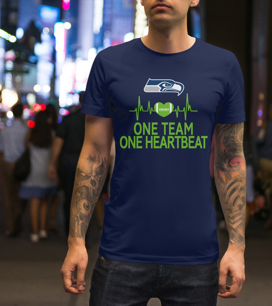 Seattle Seahawks Logo One Team One Heartbeat Football Heartbeat T-Shirt