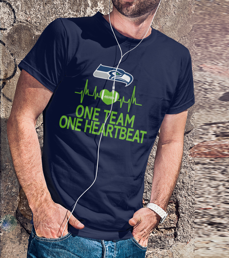 Seattle Seahawks Logo One Team One Heartbeat Football Heartbeat T-Shirt