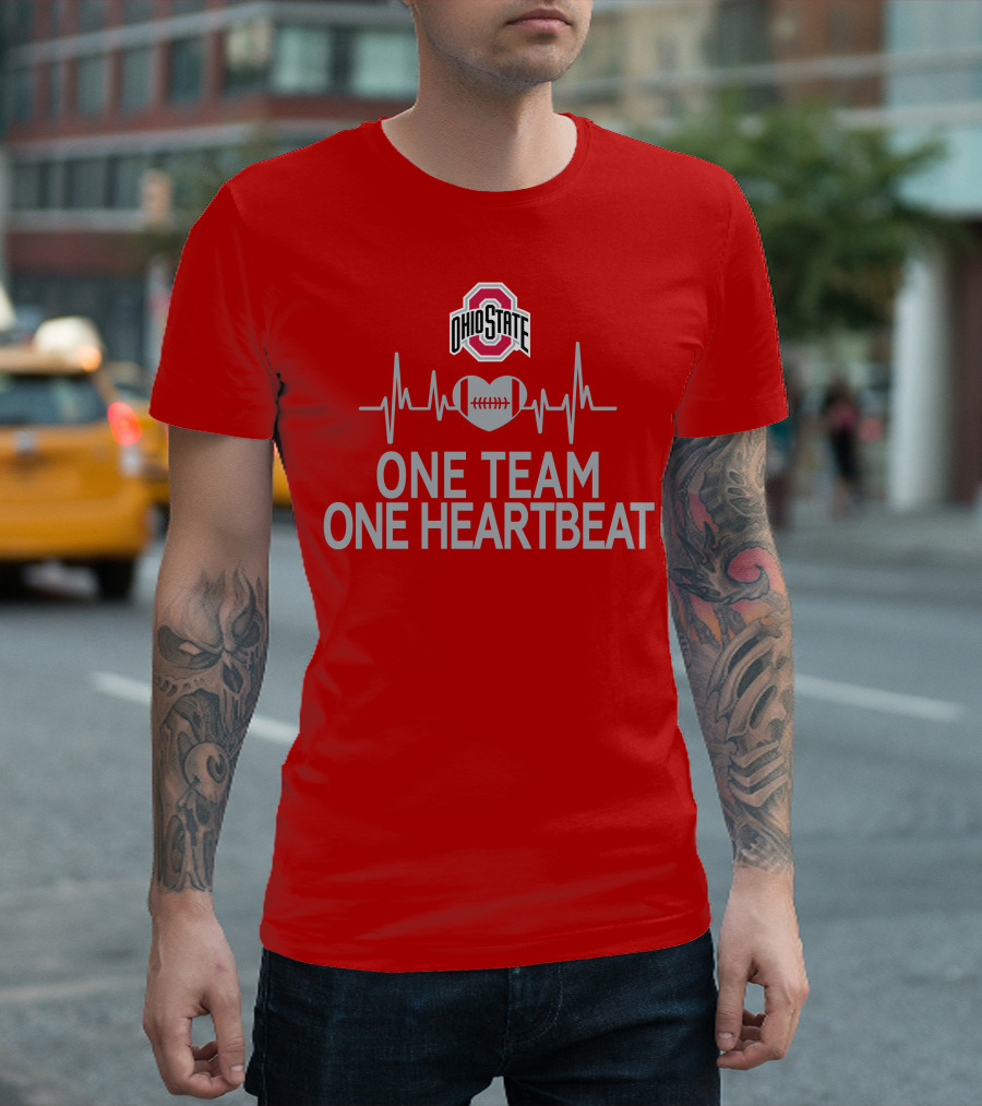 Ohio State Buckeyes Logo One Team One Heartbeat Football Heartbeat Line T-Shirt