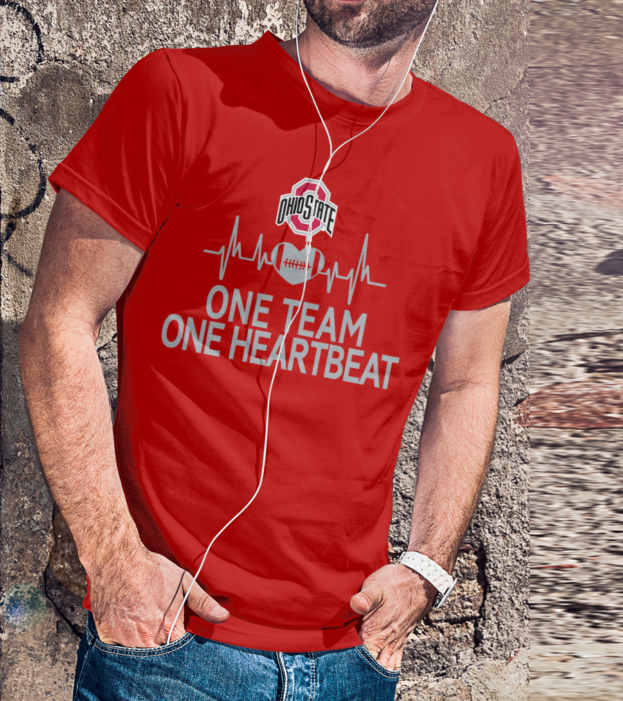 Ohio State Buckeyes Logo One Team One Heartbeat Football Heartbeat Line T-Shirt