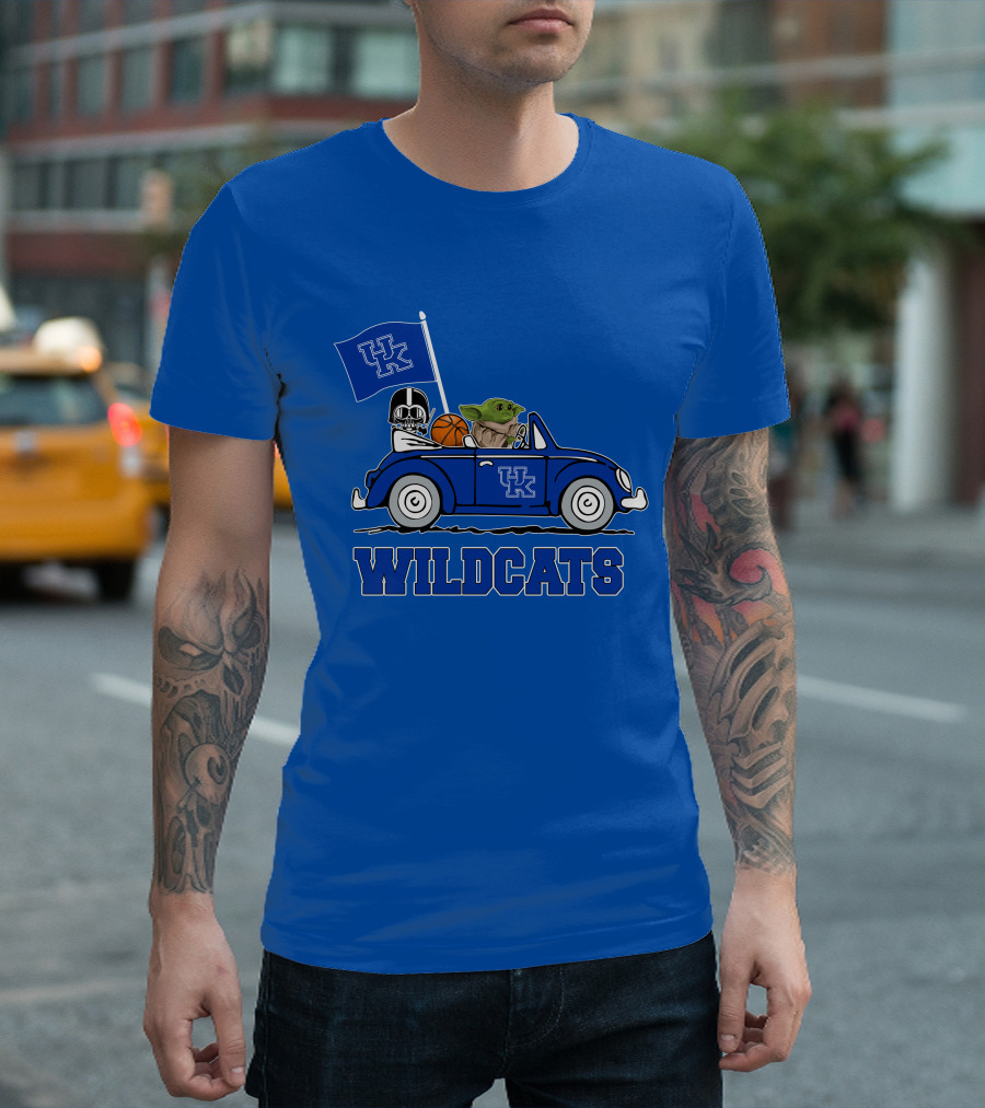 Kentucky Wildcats Darth Vader Baby Yoda Driving UK Flag Basketball Car T-Shirt