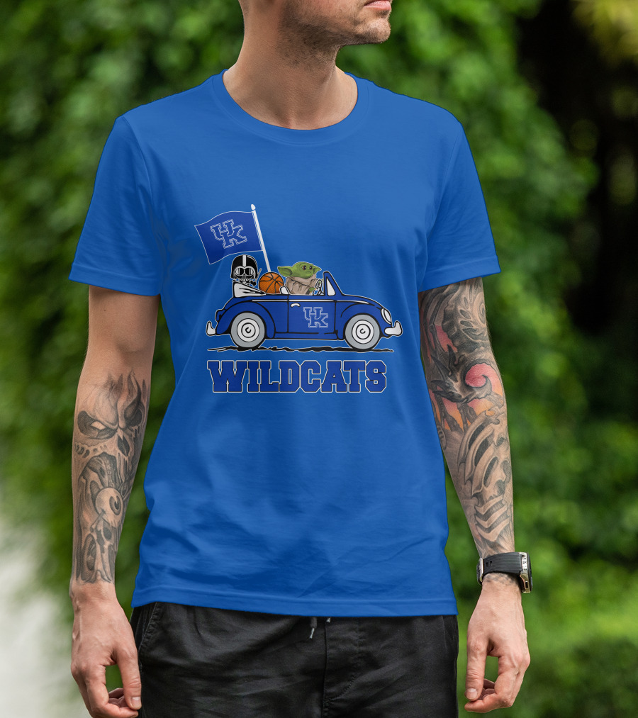 Kentucky Wildcats Darth Vader Baby Yoda Driving UK Flag Basketball Car T-Shirt